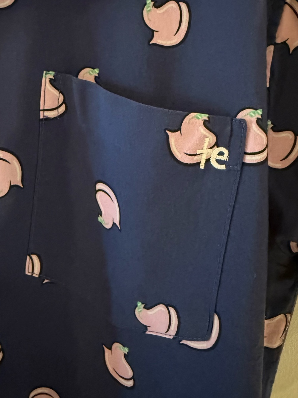 Tipsy Elves Navy Pink Peach Print Button-Up Shirt  L Fun Novel summer shirt - Picture 4 of 6